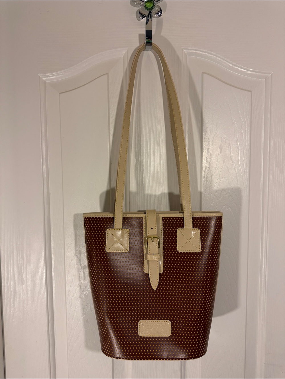 Dooney & Bourke Vintage 1990’s Cabriolet Leather Tote Brown Cream Trim EUC